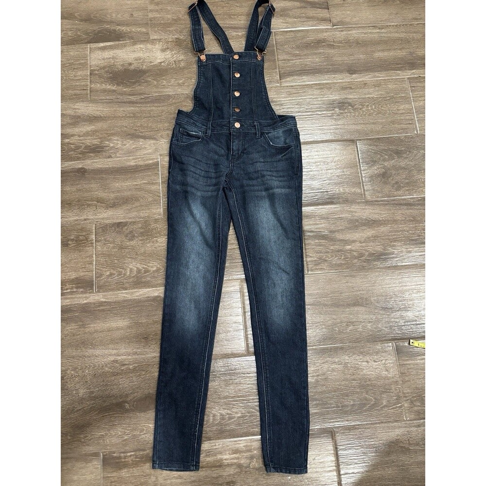 Women’s XS Skinny Jean Overalls Stretch Buttons Distressed‎